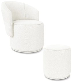 Poltrona e Puff Redondo Orgânico para Sala Malu Bouclê M11 - D'Rossi - Off White