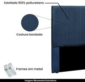 Cabeceira Decorativa Casal 1,40M Erza Veludo Azul Marinho G63 - Gran Belo
