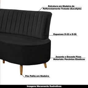 Sofá Decorativo 1,35M 2 Lugares Katara Veludo Preto G33 - Gran Belo