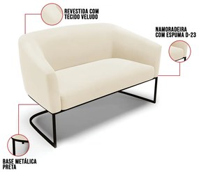 Sofá 2 Lugares Namoradeira Industrial Preto Stella Veludo D03 - D'Rossi - Bege