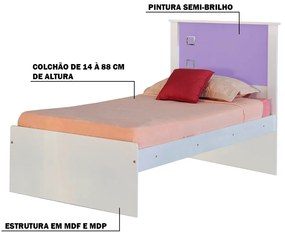 Cama Solteiro Reino Branco/Lilás G68 - Gran Belo