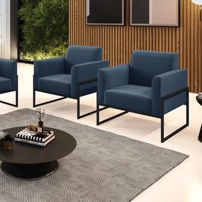 Kit 2 Poltronas Base Industrial Alta Preto Marisa Suede - Azul Marinho
