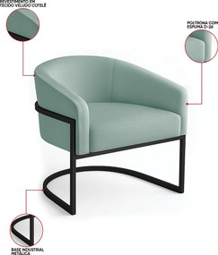 Poltrona Sala Industrial Preto Kit 2 Arielle Veludo Cotelê D03 - D'Rossi - Menta