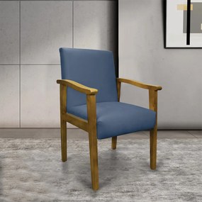 Poltrona Eloisa Suede Azul Marinho Base de Madeira Castanho