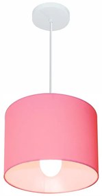 Lustre Pendente Cilíndrico Md-4054 Cúpula em Tecido 30x21cm Rosa Bebê - Bivolt