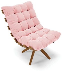 Poltrona Giratória Costela Suede Rosa bebê Base de Madeira MA30 M11 - D'Rossi