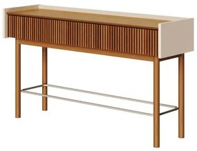 Aparador Abra Ripado Cor Off White Com Nature 2 Gavetas 140cm - 79424 Sun House