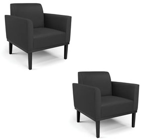 Kit 2 Poltronas Decorativas Isabella Pés Fixo em Madeira Preto PU Preto G19 - Gran Belo