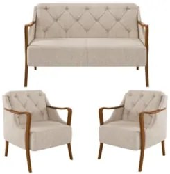Kit Namoradeira 135cm e 2 Poltronas Decorativas Capitonê Lapa Z32 Linh