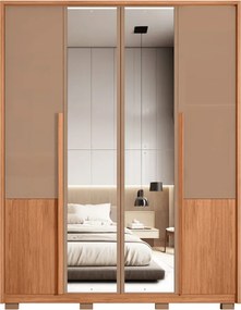 Guarda Roupa Malu 4 Portas de bater com 2 Espelhos e 3 Gavetas em MDF Freijo/Sued G11 - Gran Belo