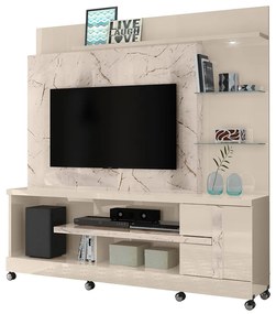 Estante de TV 55 Pol 182cm com Rodízio para Sala Elaris M20 - D'Rossi - Calacata e Off White