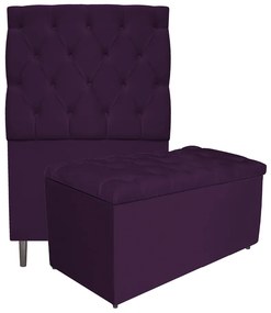 Kit Cabeceira e Calçadeira Liverpool 90 cm Solteiro Suede Roxo - ADJ Decor