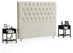 Cabeceira Casal King 195cm Cristal Bouclê Bege e 2 Mesas Laterais Plaz