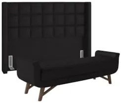 Cabeceira Cama Box Queen 160cm Pisa e Recamier Neville Z37 Sintético P