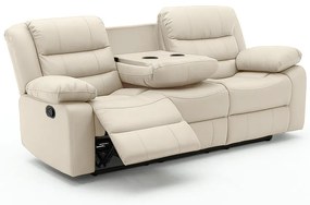 Poltrona Reclinável Sala de Cinema 3 Lugares Hollywood Manual Massagem Aquecimento Porta Copos PU G94 - Gran Belo - Bege