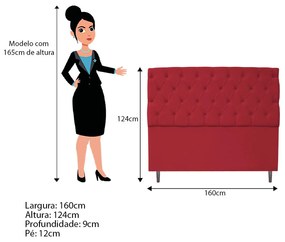 Cabeceira Estofada Liverpool 160 cm Queen Size Suede Vermelho - ADJ Decor