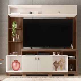 Estante TV 65 Pol 200cm Sala de Estar Olevi Nogueira/Off White C01 - D'Rossi
