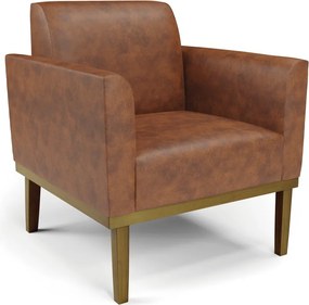 Poltrona Decorativa Isabella Pés Fixo em Madeira Castanho PU Nozes G19 - Gran Belo