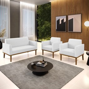 Sofá Namoradeira com 2 Poltronas Base de Madeira Fixa Castanho Marisa Corino  D03 - D'Rossi - Branco