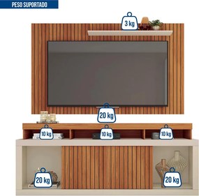 Painel TV 60 Pol 180cm e Bancada com Rodízio Sala Navel C01 - D'Rossi - Freijó/Off White