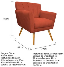 Poltrona Laura Pés Palito Mel Suede Terracota - ADJ Decor