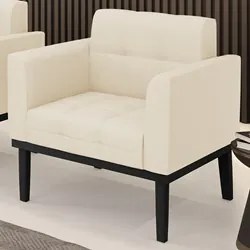 Poltrona Decorativa Base Madeira Preto Ana Linho Bege - Ibiza