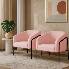Poltrona Sala Industrial Alta Preto Kit 2 Stella Suede D03 - D'Rossi - Rosa Bebê
