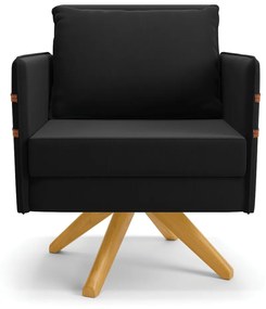 Kit 01 Namoradeira 02 Lugares e 01 Poltrona Mari Suede Preto Base de Madeira MA30