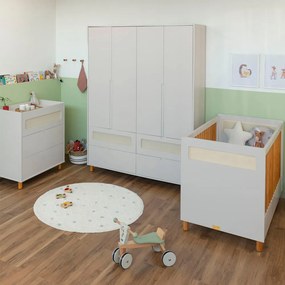 Kit Quarto Infantil Ollie - Berço Mini Cama + Cômoda 3 Gavetas + Guarda-Roupa 4 Portas - Areia Fosco