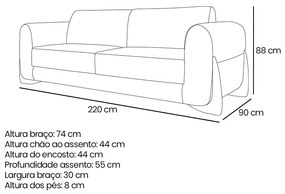 Sofá 3 Lugares Base de Madeira Clarissa 220 cm Linho S04 - D'Rossi - Perola