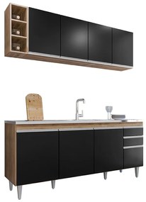 Conjunto Balcão de Cozinha para Pia Apex Armário Aéreo MDP/BP Freijó/Preto G96 - Gran Belo