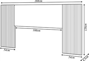Cabeceira de Casal Arendel 2,68m Ripado Tecido Linho com LED Nature/Cinza G98 - Gran Belo