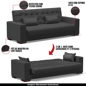 Sofá Cama Decorativo 210cm Beesley Pu Preto Fosco G19 - Gran Belo
