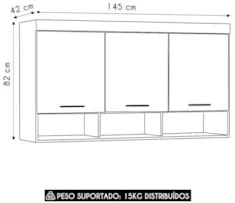 Armário Aéreo Ponte Modulado 145cm Taiga Branco/Grey L01 - Mpozenato