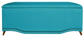 Calçadeira Baú Casal 140cm Greta Pés Palito Suede Azul Turquesa - Sheep Estofados