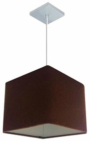 Lustre Pendente Quadrado Md-4058 Cúpula em Tecido 21/25x25cm Café - Bivolt