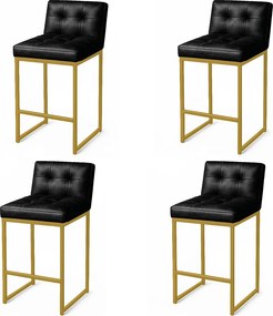 Banqueta Cozinha Alta com Encosto Industrial Kit 4 Dourado Lirina PU Preto C05 - D'Rossi