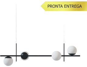 Pendente Bloom Retângular 29X26X100Cm Alumínio E Globo Ø12Cm Fosco 4Xg... (CHAMPANHE, FOSCO)