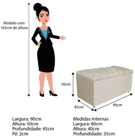 Calçadeira Estofada Liverpool 90 cm Solteiro Suede Bege - ADJ Decor