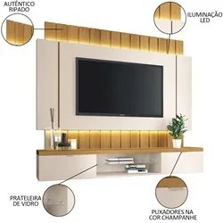 Painel para TV Suspenso 55 Pol. Illuna H01 Off White/Cinamomo - Mpozen