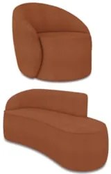 Sofá 3 Lugares 180cm Wendi e Poltrona Steve Boucle Terracota I01  - Mp