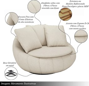 Poltrona Sala de Estar Afrodite com Almofadas Giratória Off White Linho G45 - Gran Belo