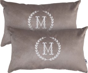 Jogo de 2 Almofadas Monograma Delicata Bordado Ramos - Camurça  Camurça