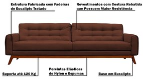 Sofá 4 Lugares Sala de Estar Eros 260 cm Veludo Marrom Base Fixa G15 - Gran Belo