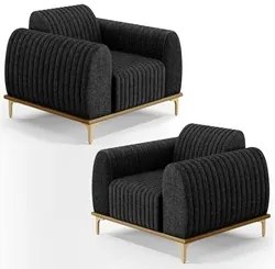Kit 2 Poltronas Decorativas Base Gold Molino D06 Linho D-465 Chumbo -