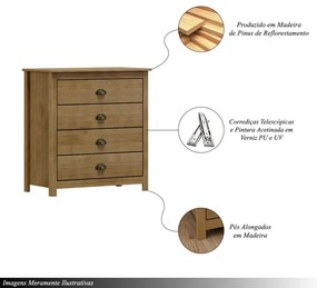 Cômoda Decorativa Madeira Maciça Osiris 4 Gavetas Freijó G74 - Gran Belo