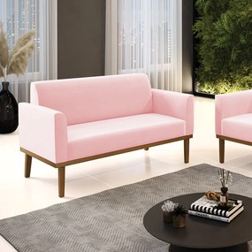 Poltrona Namoradeira Decorativa Isabella Pés Fixo em Madeira Castanho Suede Rosa Bebê G19 - Gran Belo