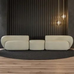 Sofá 5 Lugares Com Puff 382cm Orgânico Lyor Suede Bege Z55 - Mpozenat