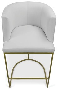 Kit 2 Banquetas Paola Linho Cinza A05 Base Metálica Dourada - D'Rossi