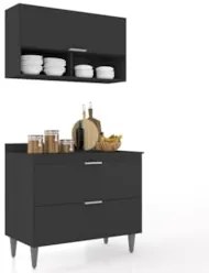 Armário de Cozinha Com Tampo CP01 100cm Pérola Preto Z34       - Mpoze